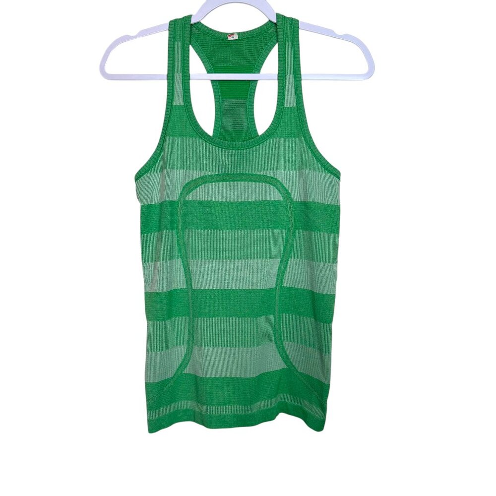 Lululemon Swiftly Tech Tank‎ Women 6 Green Stripe Activewear Stretch Breathable